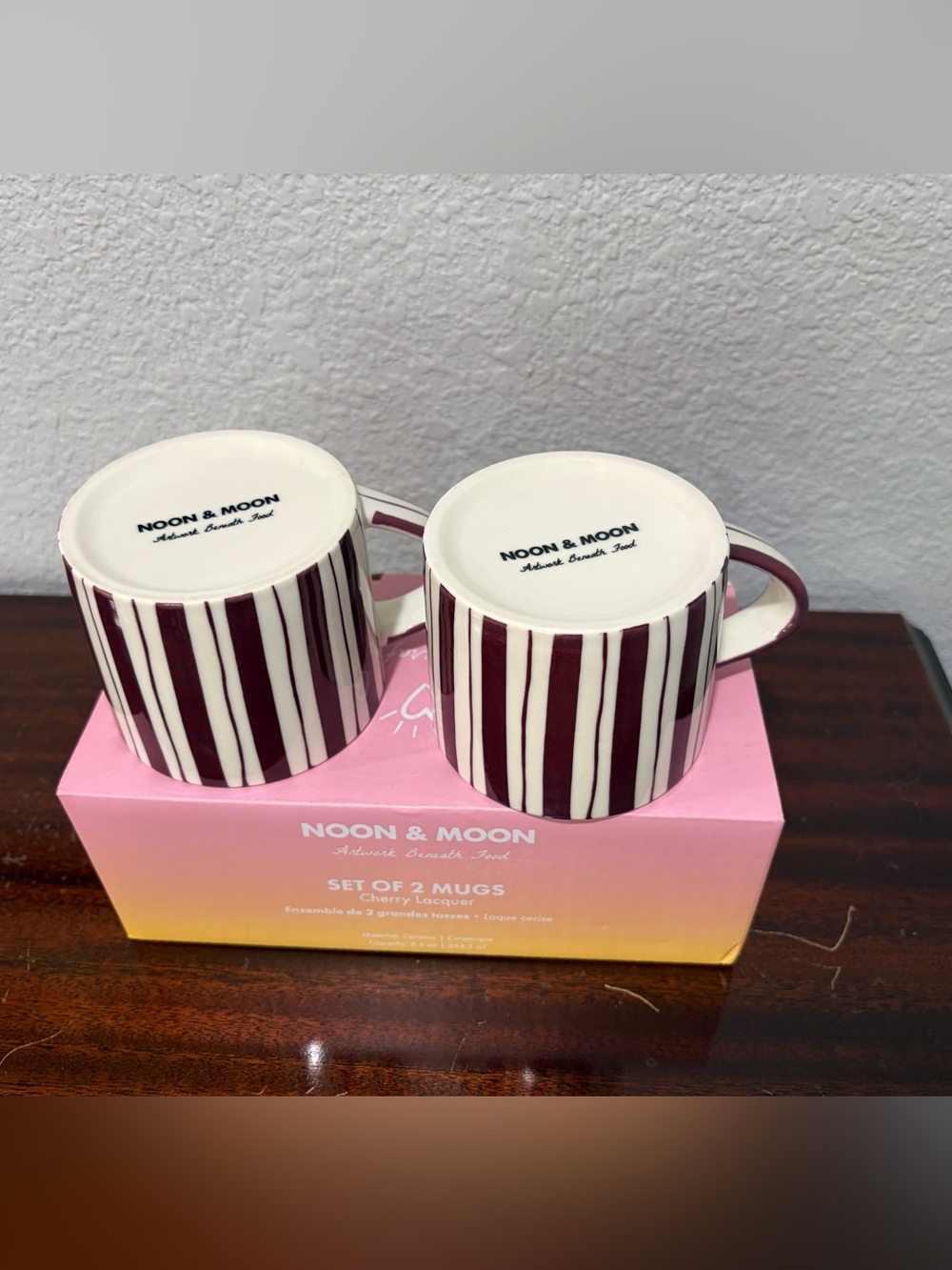 Noon and Moon Cherry Lacquer Stripe Mug Set - 4 Ceramic Mugs - Picture 5 of 7